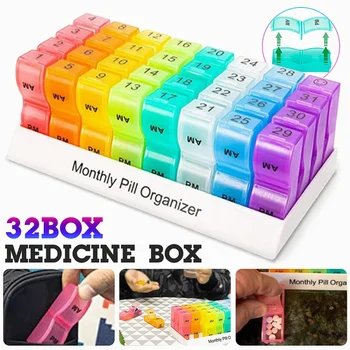 1Set колоритен сладък нов дизайн 32 таблетки месечна кутия за сортиране на хапчета 1-31 цифрова месечна дневна кутия за сортиране на хапчета