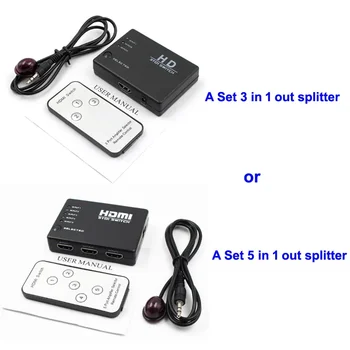 3/5 порт 3/5 в 1 Out HD 1080p HDMI-съвместим автоматичен превключвател Splitter Hub Box w / IR дистанционно за PS3 PS4 Xbox HDTV