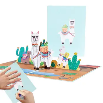 3D изскачащи картички Alpaca Animal Поздравителна картичка Изскачащи картички за рожден ден Празнични хартиени картички Честит рожден ден Creative Greeting Card For