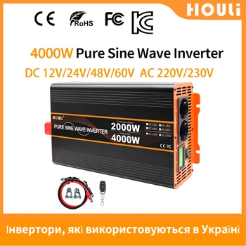 4000W 5000W инвертор 12V 220V 24V DC към 220V AC чист синусоидален преобразувател на напрежение 12 220 мощност кола микро инвертор LCD