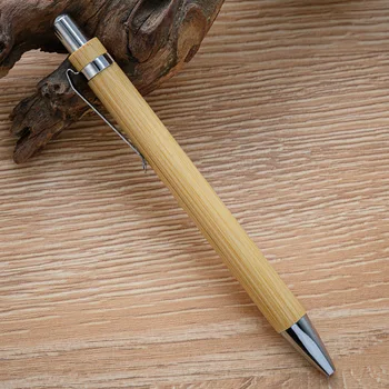50Pcs Бамбукова дървена химикалка Химикалка за подпис 1.0mm писец Бизнес офис училище канцеларски материали