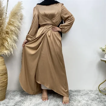 Casual твърди дълги ръкави Femme роба мода ислям облекло Дубай Abayas мюсюлманска рокля Abayas за жени фалшиви две презрамки рокли