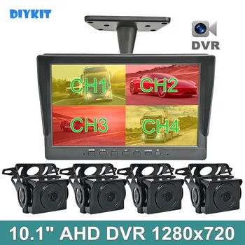 DIYKIT 10.1inch AHD IPS 4 Сплит QUAD HD резервен автомобилен монитор 2000000 пиксела AHD камера за кола за задно виждане водоустойчив видео запис