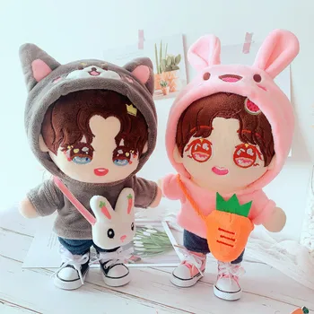 Doll Clothes Plush 20cm Idol Doll Clothes Stray Kids Stuffed Animal rabbit dog Cartoon overcoat Jeans canvas shoe Toys Gift