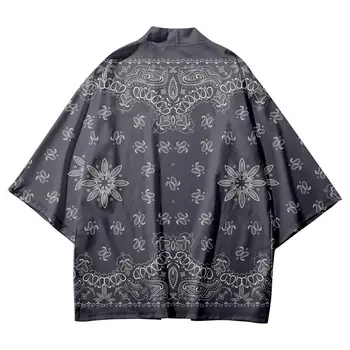 Fashion Streetwear Кашу печат сив традиционен кимоно случайни мъже жени жилетка косплей ризи Harajuku японски самурай Haori
