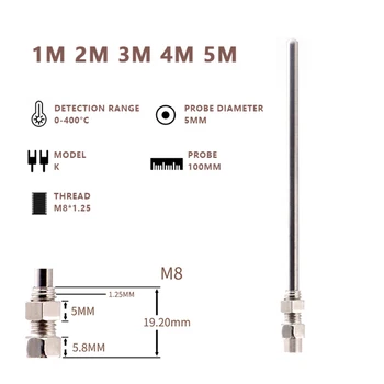 Generic Нова 3-метрова висока температура -100 ~ 1250 C Термодвойка K тип 100mm сонда сензори