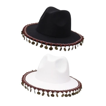 L5YA Мода Западни каубойски шапки Дамски Главен декор Пискюли Каубойка Шапка Шапка Ресни Шапка