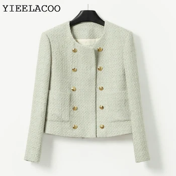Mint Green Tweed Jacket Coat Ladies Spring /Autumn /Winter Women's Classic Jacket Fashion Fragrance Woven Top