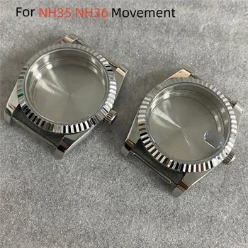 NH35 случай 36MM сапфир стъкло часовник случай от неръждаема стомана зъб пръстен часовник случай за NH35 NH36 4R движение