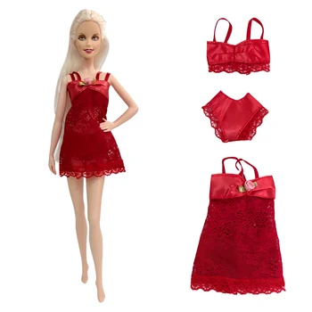 NK 1 Комплект 30CM Принцеса Червена пижама Бельо Рокля Бельо Сутиен Дантелена рокля Модни дрехи за кукла Барби Аксесоари Подарък играчка