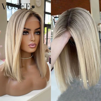 Ombre Ash Blonde Glueless Full Lace Human Hair Wig 13x6 Short Bob Wig Lace Front Human Hair Wigs Preplucked 613 Lace Frontal Wig