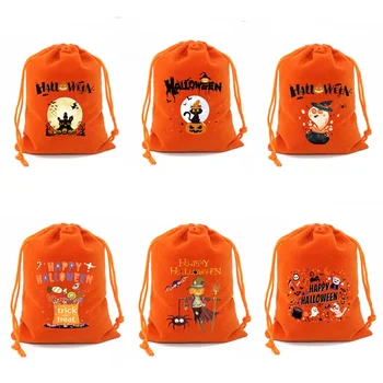 Orange фланелет чанта Хелоуин бонбони опаковка шнур гроздове малка платнена чанта детски бонбони подарък малка платнена чанта