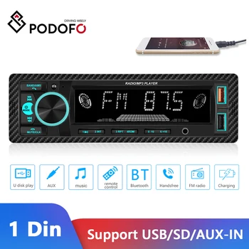 Podofo Car Radio MP3 плейър 1Din In Dash Car Stero Bluetooth аудио 12V FM дистанционно управление USB зареждане Autoradio 7388 AUX вход