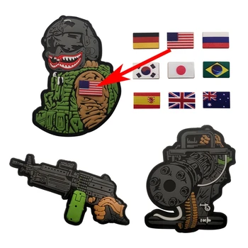 PVC военна серия кръпка Warrior картечен пистолет Gatling лента за ръка кука и контур мини флаг морал значка тактически раница лепенки