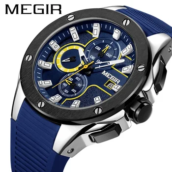 Relogio Masculino MEGIR Men Watch Top Luxury Brand Chronograph Calendar Sport Wristwatch Military Army Rubber Male Clock 2053