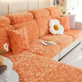 Rose Velvet Thicken Sofa Cover Non-Slip Plush Ultra-soft Corner Couch Slipcover 1/2/3/4 Протектор за мебели за седалки