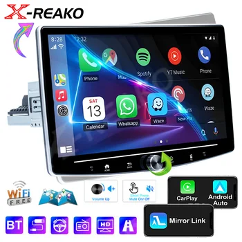 X-REAKO 1 Din Universal Android 12 Car Radio Carplay Auto 10.1'' Въртящ се мултимедиен плейър GPS Nagation Bluetooth IPS екран