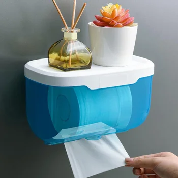 водоустойчив държач за тоалетна салфетка Кутия за тъкани Организатор за съхранение на баня Шкаф за съхранение на тъкани за баня Самозалепващ се монтаж на стена