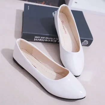 Дамски бонбони цвят балет апартаменти бели сватбени обувки жена апартаменти лачена кожа фиш на обувки Zapatos Mujer дамски обувки лодка224