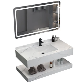 Двуслоен скален панел стенен умивалник, персонализирана комбинация от шкафове за баня, мивка за домашна употреба