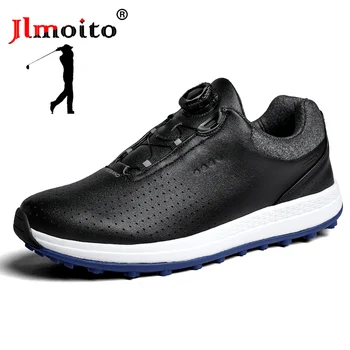Дишащи мъжки кожени обувки за голф Неплъзгащи се голф маратонки Spikeless голф обучение маратонки Бързо завързване голф спортни обувки 47