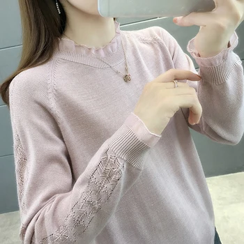 жени Дантелени пуловери Пролет Женски 2021 нов Плетени пуловер Tops мода дамски пуловер Дълъг ръкав