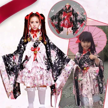 Кимоно Традиционен японски ханфу с дълги ръкави Аниме жени Възрастни деца Детски момичета Рокля на Лолита Японски косплей костюм