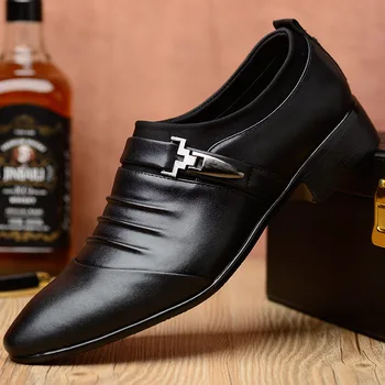 Класически мъжки обувки за обличане на черни кожени обувки за мъже Point Toe Бизнес ежедневни мъжки официални обувки за сватба Tênis 38-48