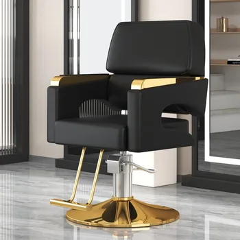 Кожен бръснарски салон Стол Златен луксозен персонализиран бръснарски салон стол Hidraulic Leg Silla De Barbero Търговски мебели