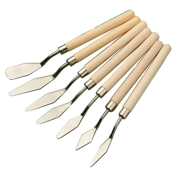  Комплект ножове за палитра от неръждаема стомана за с дървени дръжки за маслено акрилно боядисване 7 D5QC