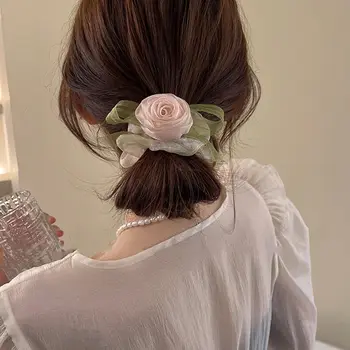 корейски сладък роза цвете окото коса scrunchies момиче темперамент проста коса вратовръзка коса пръстен коса въже шапка аксесоари за коса