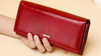 Луксозен дамски портфейл от естествена кожа дамска чанта дълъг държач за карти монета джоб