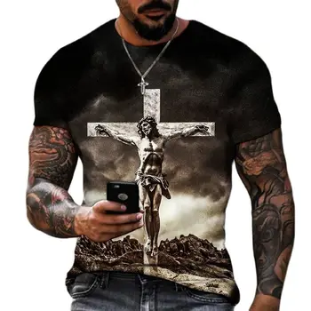 Лятна мъжка тениска Бог Религия Христос Исус кръст 3D печат хип-хоп хлабав къс ръкав улично облекло извънгабаритни реколта T ризи