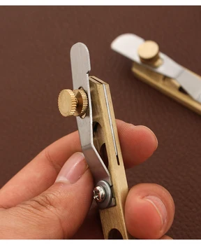 Месингов нож за позициониране Кожен нож за рязане Кожен нож за подстригване Ръчен DIY кожен нож регулируем размер 2-5mm
