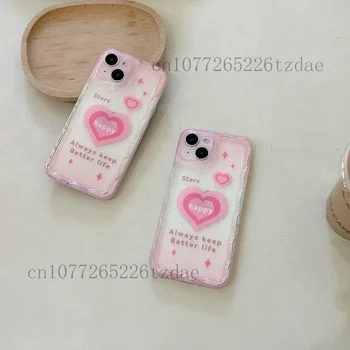 Минималистичен прозрачен розов сърдечен калъф за телефон против хлъзгане за Iphone 11 12 13 14 15 Pro Max XS XR Fashion Ins подарък