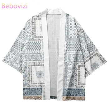 Мода хип-хоп кашу цветя печат японски традиционно кимоно косплей жилетка мъже жени ризи Harajuku Haori Trend палто