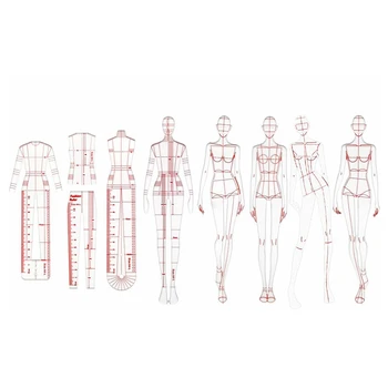 Модна илюстрация Владетели Скициране на шаблони Владетел Шиене Хуманоидни модели Дизайн Облекло Измерване, Комбинация