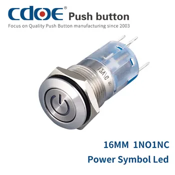  на едро висококачествен светодиоден превключвател 16mm ip67 мощност символ осветление 1no1nc 12v 24v заключване бутон