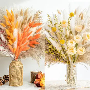 Натурален пампас трева букет декор | Дълготраен букет от сухи цветя за бохо Начало Сватбен декор Есен Декорации на селски къщи