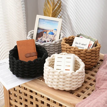 Нов скандинавски памук въже тъкани малка кошница за съхранение Desktop Sundries козметични грим играчки организатор кутия Начало декор