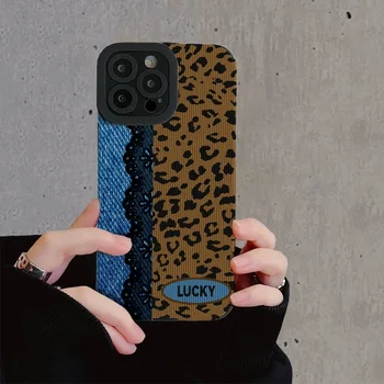 Нова дантела модел леопард печат телефон случай за iPhone 15 14 13 12 11 Pro Max 7 8 плюс X XS XR мека силиконова обвивка леопард капак