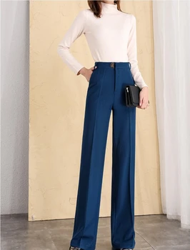 нова пролет есен офис дама мода случайни плюс размер марка женски жени висока талия прави панталони