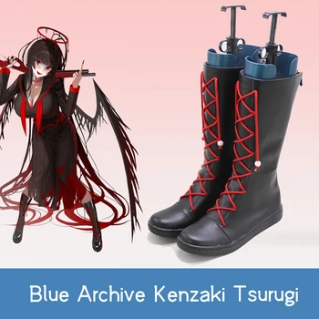 Ново! Kenzaki Tsurugi Cosplay червено въже strappy Обувки Game Blue Архив готино елегантен Черно персонализирате Средата на прасеца ботуши