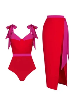 Плътен цвят дантела нагоре едно парче дамски бански бутане нагоре червен френски бикини комплект елегантен висока талия плажни чорапогащи за летен плаж