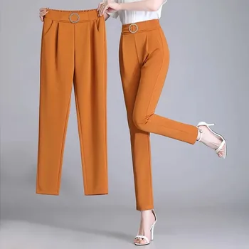 Пролет Есен Нови женски ежедневни панталони Офис дама All-мач жена тънък молив панталони корейски мода ластик висока талия джобове