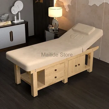 Прости маси за масаж от масивно дърво Модерно легло за красота Избор на ухо Специално масажно легло с шкаф за чекмеджета за съхранение Мебели за салон