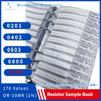  резистор комплект SMD проба книга 1206 чип резистор асортимент комплект 0603 0805 0402 02011% FR-07 SMT 170 стойности 0R-10M SMD проба книга
