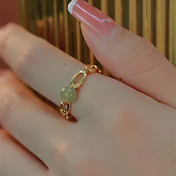 Реколта естествен нефрит златен пръстен 2024 нов китайски стил модерен дизайн изящен отваряне регулируеми пръст пръстен женски бижута