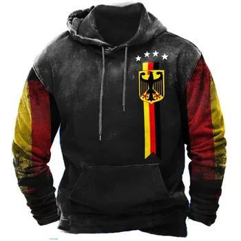 Реколта немски флаг сива врана за мъже случайни немски извънгабаритни качулки с качулка унисекс дневни пуловери върховете есенно улично облекло
