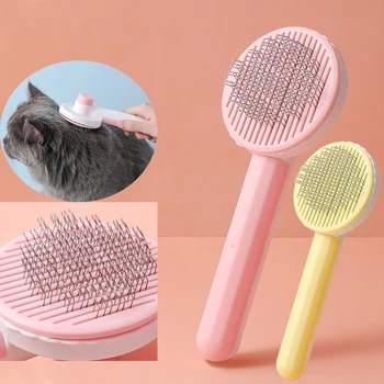 Самопочистваща се четка за кучета и котки премахва подкосъма Заплетена коса Масажи Гребен за домашни любимци с частици подобрява аксесоарите за циркулация